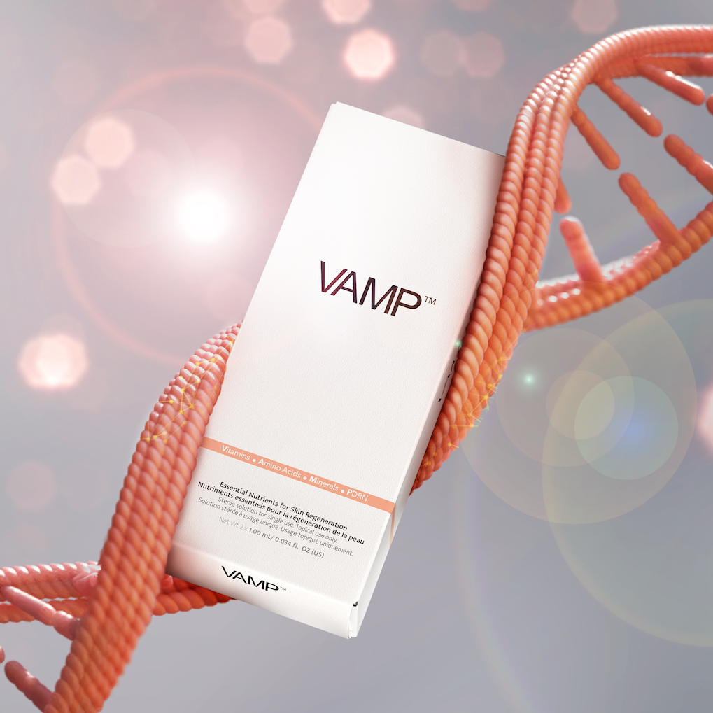 VAMP product box surrounded by DNA strands.
