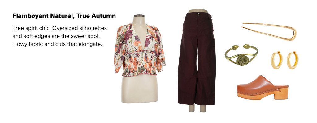 flamboyant natural outfit post author wore to a family event. wide leg Eggplant colored pants, a flowy top, clogs and simple gold jewelry.